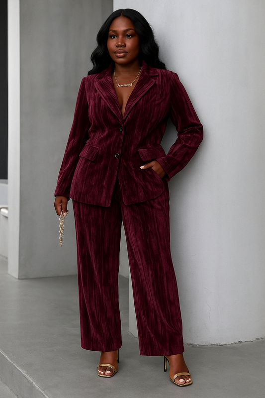 Lapel Collar Long Sleeve Blazer and Pants Set