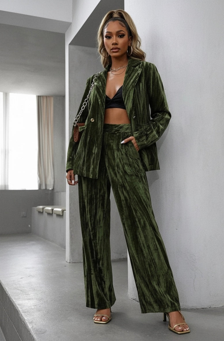 Lapel Collar Long Sleeve Blazer and Pants Set